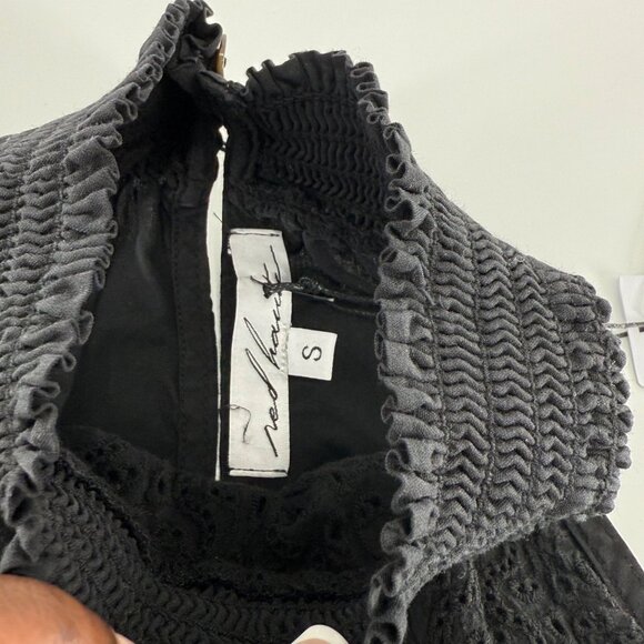 Red Haute Black Halter Top With Embroidered Details & Tie Waist - Picture 3 of 8